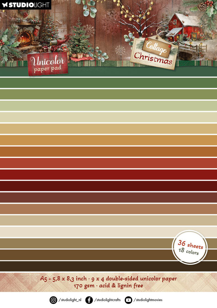 Studio Light Cottage Christmas A5 Paper Pad Unicolor (SL-CC-UPP488)