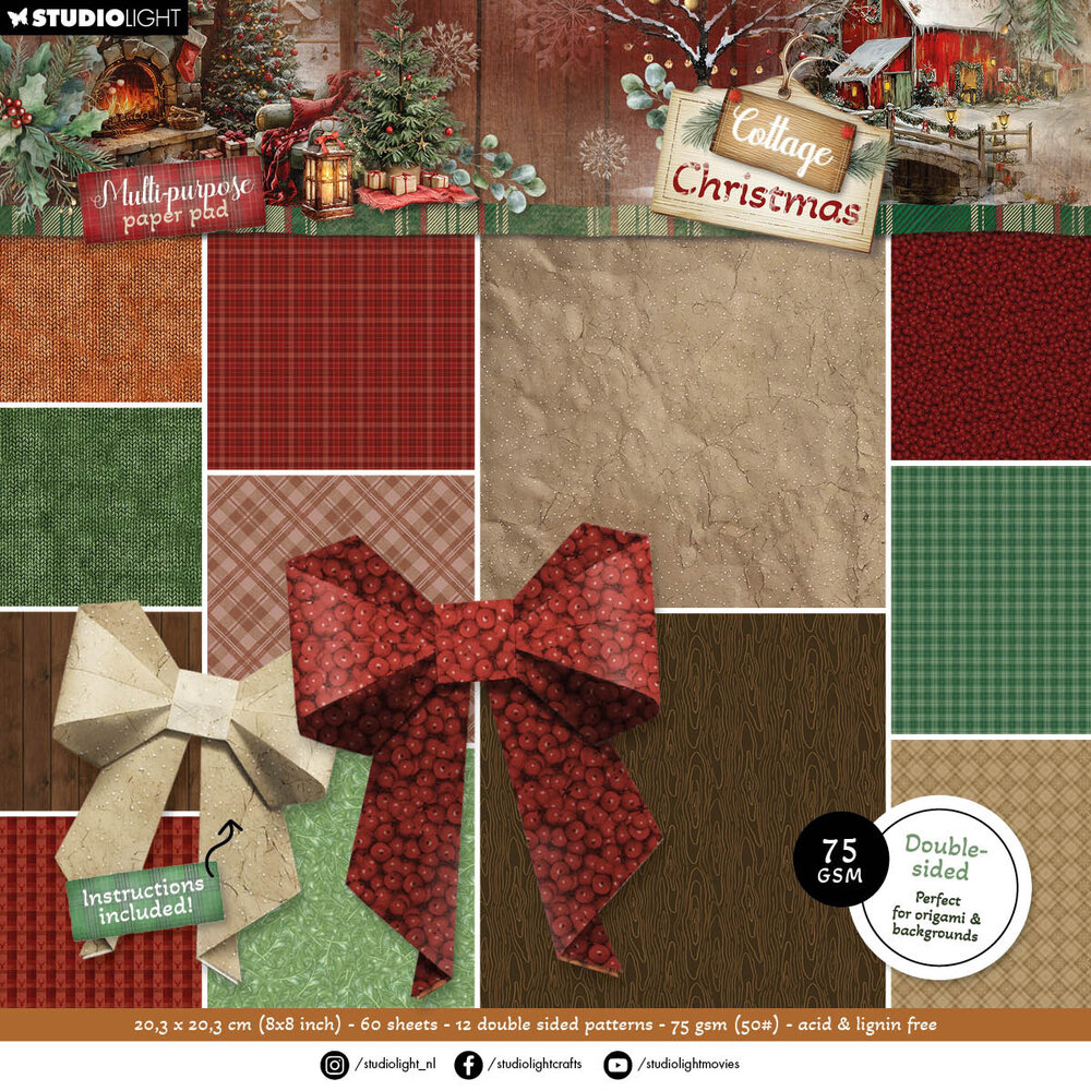 Studio Light Cottage Christmas Multi-Purpose Paper Pad Origami & Backgrounds (SL-CC-DPP486) Studio Light Cottage Christmas Multi-Purpose Paper Pad Origami & Backgrounds (SL-CC-DPP486)