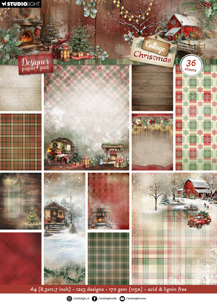 Studio Light Cottage Christmas A4 Designer Paper Pad Background (SL-CC-DPP484) Studio Light Cottage Christmas A4 Designer Paper Pad Background (SL-CC-DPP484)
