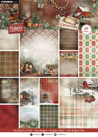 Studio Light Cottage Christmas A4 Designer Paper Pad Background (SL-CC-DPP484) Studio Light Cottage Christmas A4 Designer Paper Pad Background (SL-CC-DPP484)
