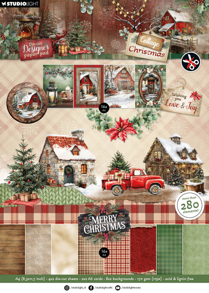 Studio Light Cottage Christmas A4 Die-Cut Designer Paper Pad (SL-CC-DCPP483) Studio Light Cottage Christmas A4 Die-Cut Designer Paper Pad (SL-CC-DCPP483)