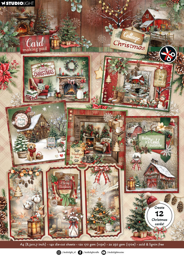 Studio Light Cottage Christmas A4 Card Making Pad for Creating 12 Cards (SL-CC-CMP41) Studio Light Cottage Christmas A4 Card Making Pad for Creating 12 Cards (SL-CC-CMP41)