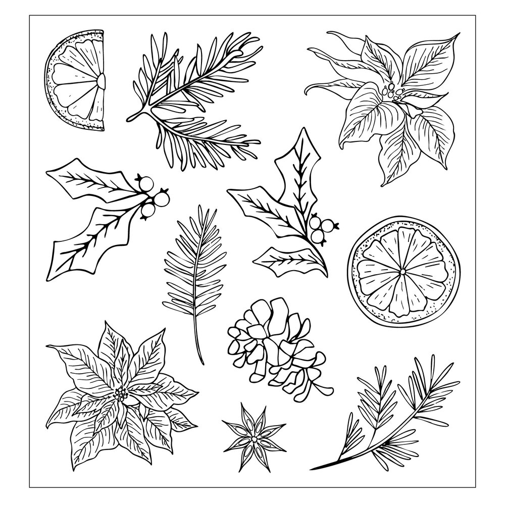 Sizzix Clear Stamps Set Poinsettia and Pine (11pcs) by Sizzix (667122)