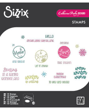 Sizzix Clear Stamps Set Warm Winter Wishes Sentiments (18pcs) by Catherine Pooler (667172)