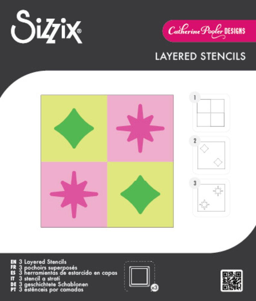 Sizzix Mini Layered Stencils Print & Pattern Retro Star (2pcs) by Catherine Pooler (667169) Sizzix Mini Layered Stencils Print & Pattern Retro Star (2pcs) by Catherine Pooler (667169)