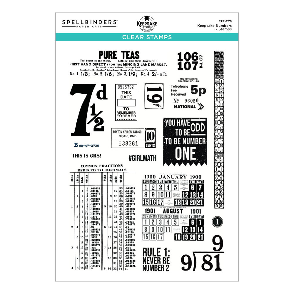 Spellbinders Turn the Page Clear Stamp Set Keepsake Numbers by Esther Glas (STP-279)