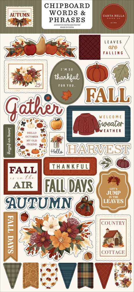 Carta Bella Here Comes Autumn 6x13 Chipboard Words & Phrases (CBHCA513022)