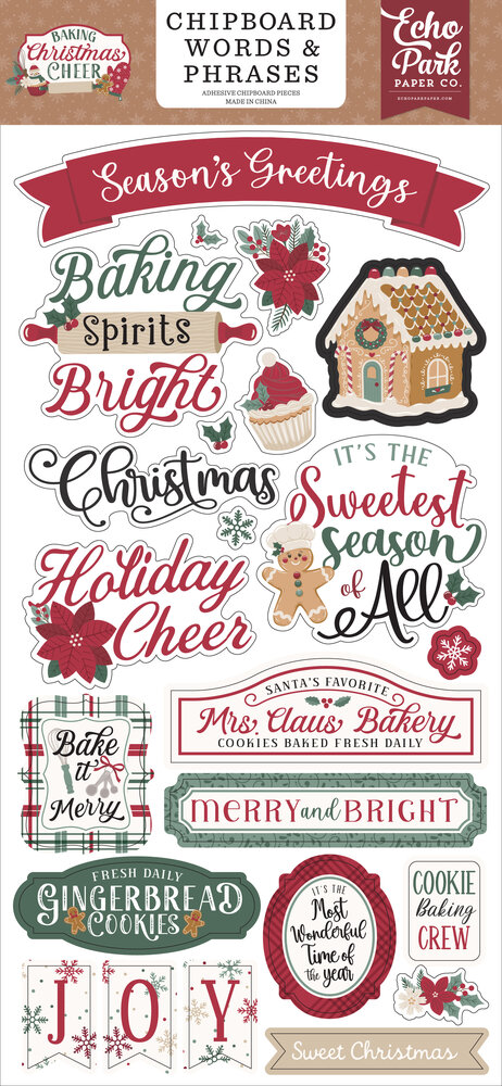 Echo Park Baking Christmas Cheer 6x13 Chipboard Word & Phrases (BCC516022)