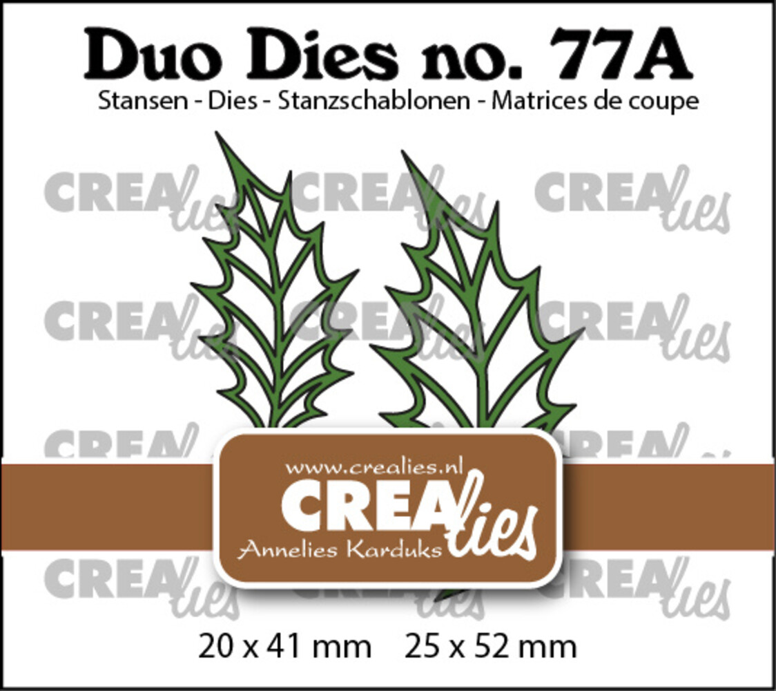 Crealies Duo Dies No. 77A Leaves 22 Open Holly Leaf (Mirror Image) (CLDD77A)