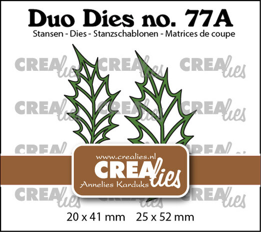 Crealies Duo Dies No. 77A Leaves 22 Open Holly Leaf (Mirror Image) (CLDD77A)