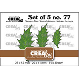 Crealies Set of 3 Dies No. 77 Leaves 22 Solid Holly with Stitchline (CLSet77)