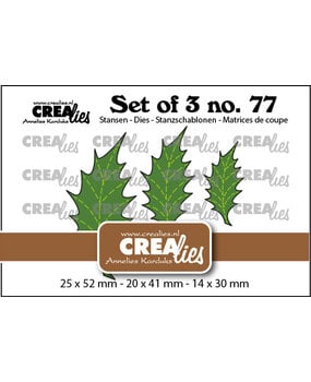 Crealies Set of 3 Dies No. 77 Leaves 22 Solid Holly with Stitchline (CLSet77)