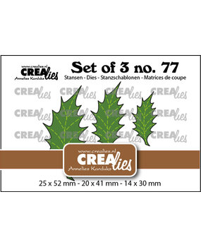 Crealies Set of 3 Stansen No. 77 Bladeren 22 Dicht Hulstblad met Stiklijn (CLSet77)