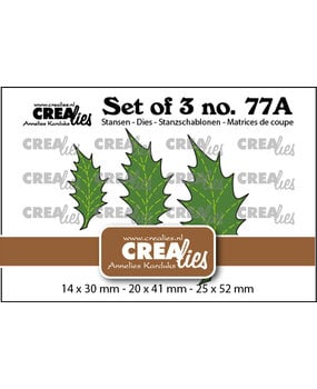 Crealies Set of 3 Dies No. 77A Leaves 22 Solid Holly with Stitchline (Mirror Image) (CLSet77A)