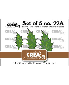 Crealies Set of 3 Stansen No. 77A Bladeren 22 Dicht Hulstblad met Stiklijn (Spiegelbeeld) (CLSet77A)