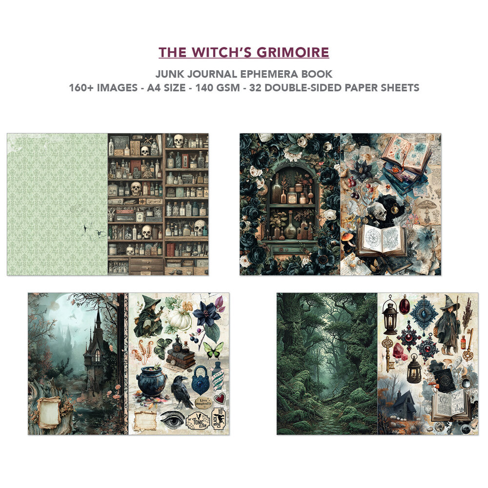 Ciao Bella The Witch's Grimoire A4 Junk Journal Ephemera Book (32pcs) (CBB029) Ciao Bella The Witch's Grimoire A4 Junk Journal Ephemera Book (32pcs) (CBB029)