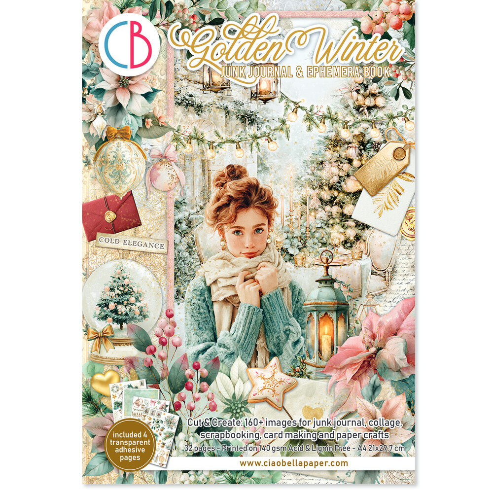 Ciao Bella Golden Winter A4 Junk Journal Ephemera Book (32pcs) (CBB032) Ciao Bella Golden Winter A4 Junk Journal Ephemera Book (32pcs) (CBB032)