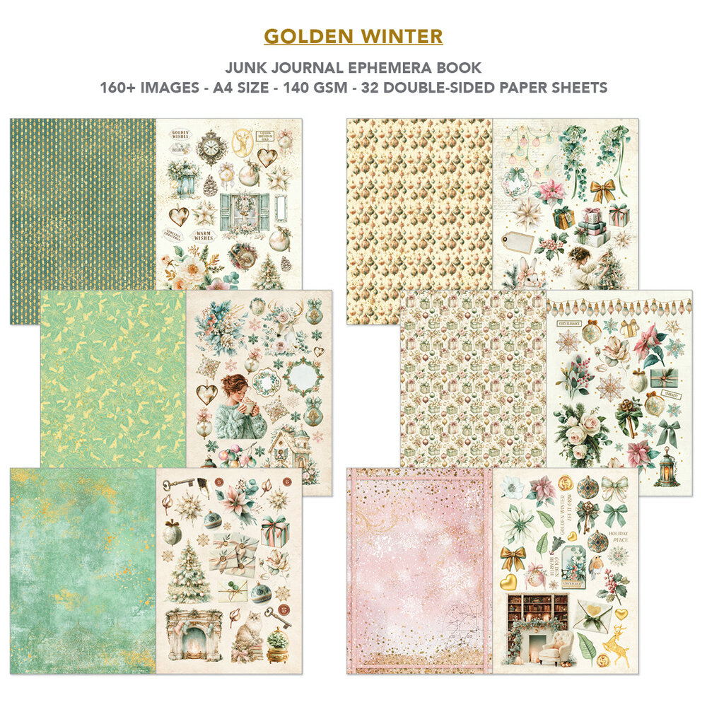 Ciao Bella Golden Winter A4 Junk Journal Ephemera Book (32pcs) (CBB032) Ciao Bella Golden Winter A4 Junk Journal Ephemera Book (32pcs) (CBB032)