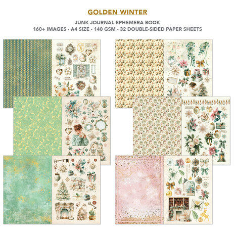 Ciao Bella Golden Winter A4 Junk Journal Ephemera Book (32pcs) (CBB032) Ciao Bella Golden Winter A4 Junk Journal Ephemera Book (32pcs) (CBB032)