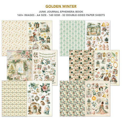 Ciao Bella Golden Winter A4 Junk Journal Ephemera Book (32pcs) (CBB032) Ciao Bella Golden Winter A4 Junk Journal Ephemera Book (32pcs) (CBB032)