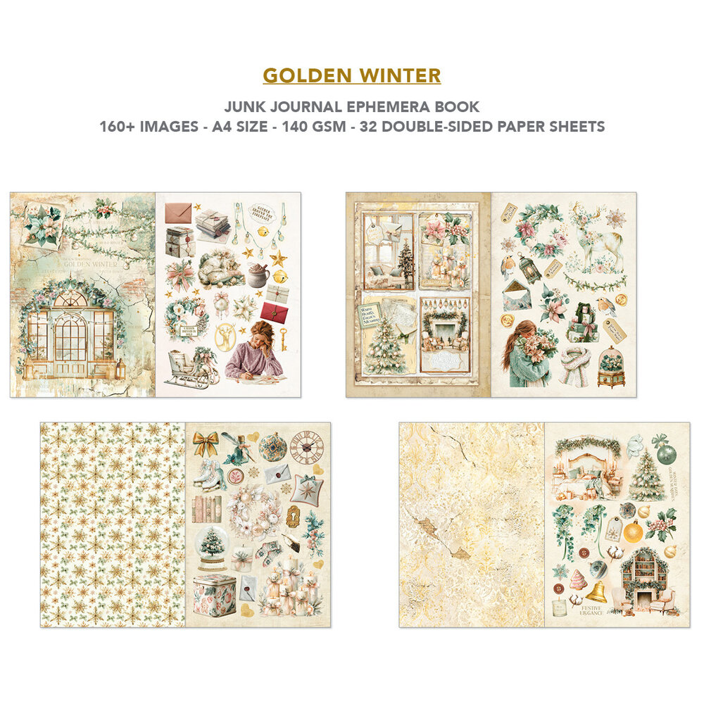 Ciao Bella Golden Winter A4 Junk Journal Ephemera Book (32pcs) (CBB032) Ciao Bella Golden Winter A4 Junk Journal Ephemera Book (32pcs) (CBB032)