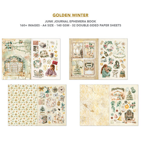 Ciao Bella Golden Winter A4 Junk Journal Ephemera Book (32pcs) (CBB032) Ciao Bella Golden Winter A4 Junk Journal Ephemera Book (32pcs) (CBB032)