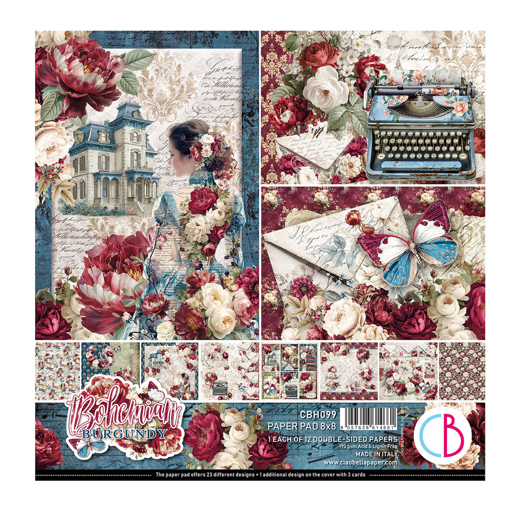 Ciao Bella Bohemian Burgundy 8x8 Inch Paper Pad (12pcs) (CBH099) Ciao Bella Bohemian Burgundy 8x8 Inch Paper Pad (12pcs) (CBH099)