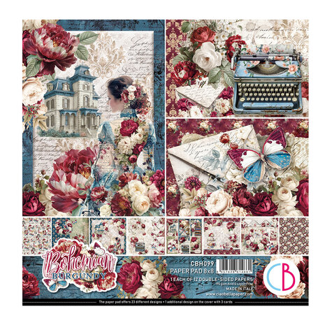 Ciao Bella Bohemian Burgundy 8x8 Inch Paper Pad (12pcs) (CBH099) Ciao Bella Bohemian Burgundy 8x8 Inch Paper Pad (12pcs) (CBH099)