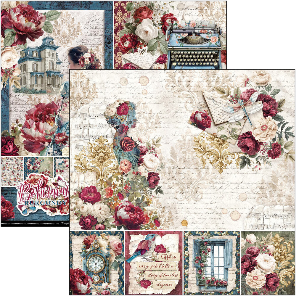 Ciao Bella Bohemian Burgundy 8x8 Inch Paper Pad (12pcs) (CBH099) Ciao Bella Bohemian Burgundy 8x8 Inch Paper Pad (12pcs) (CBH099)