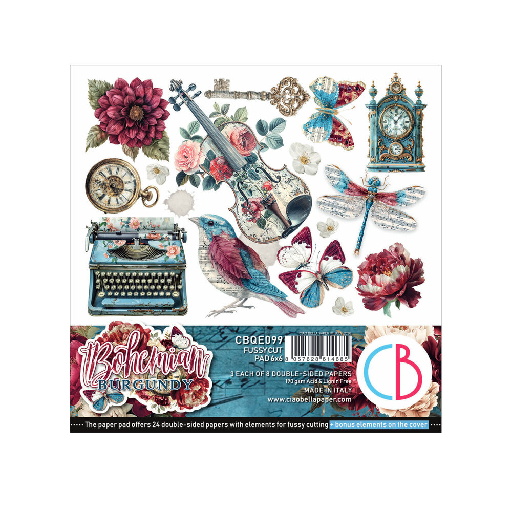 Ciao Bella Bohemian Burgundy 6x6 Inch Fussy Cut Pad (24pcs) (CBQE099) Ciao Bella Bohemian Burgundy 6x6 Inch Fussy Cut Pad (24pcs) (CBQE099)