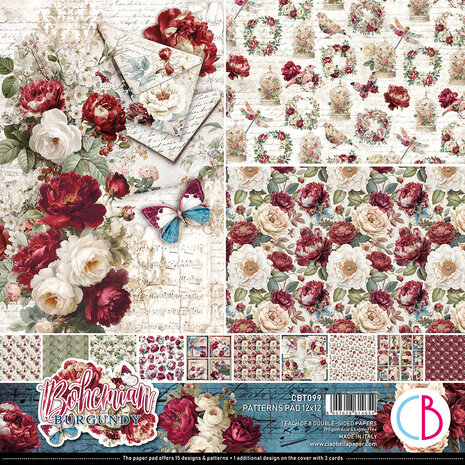 Ciao Bella Bohemian Burgundy 12x12 Inch Patterns Pad (8pcs) (CBT099) Ciao Bella Bohemian Burgundy 12x12 Inch Patterns Pad (8pcs) (CBT099)