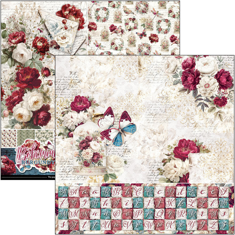 Ciao Bella Bohemian Burgundy 12x12 Inch Patterns Pad (8pcs) (CBT099) Ciao Bella Bohemian Burgundy 12x12 Inch Patterns Pad (8pcs) (CBT099)