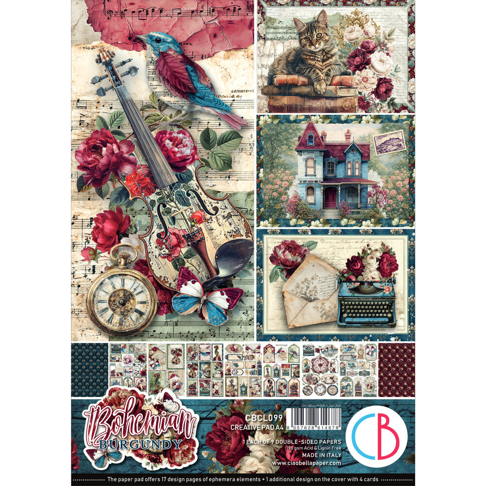 Ciao Bella Bohemian Burgundy A4 Creative Pad (9pcs) (CBCL099) Ciao Bella Bohemian Burgundy A4 Creative Pad (9pcs) (CBCL099)