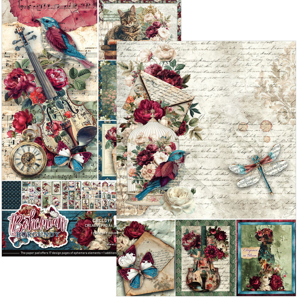 Ciao Bella Bohemian Burgundy A4 Creative Pad (9pcs) (CBCL099) Ciao Bella Bohemian Burgundy A4 Creative Pad (9pcs) (CBCL099)