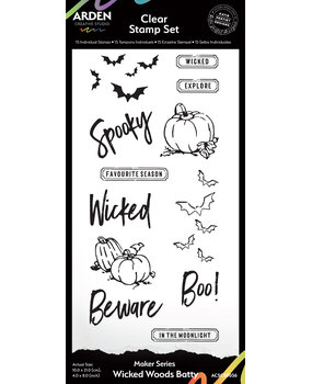 Arden Creative Studio Maker Series 4x8 Inch Clear Stamp Set Wicked Woods Batty by Katie Pertiet (ACSCS0036)