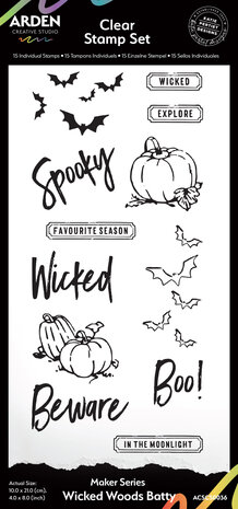 Arden Creative Studio Maker Series 4x8 Inch Clear Stamp Set Wicked Woods Batty by Katie Pertiet (ACSCS0036) Arden Creative Studio Maker Series 4x8 Inch Clear Stamp Set Wicked Woods Batty by Katie Pertiet (ACSCS0036)