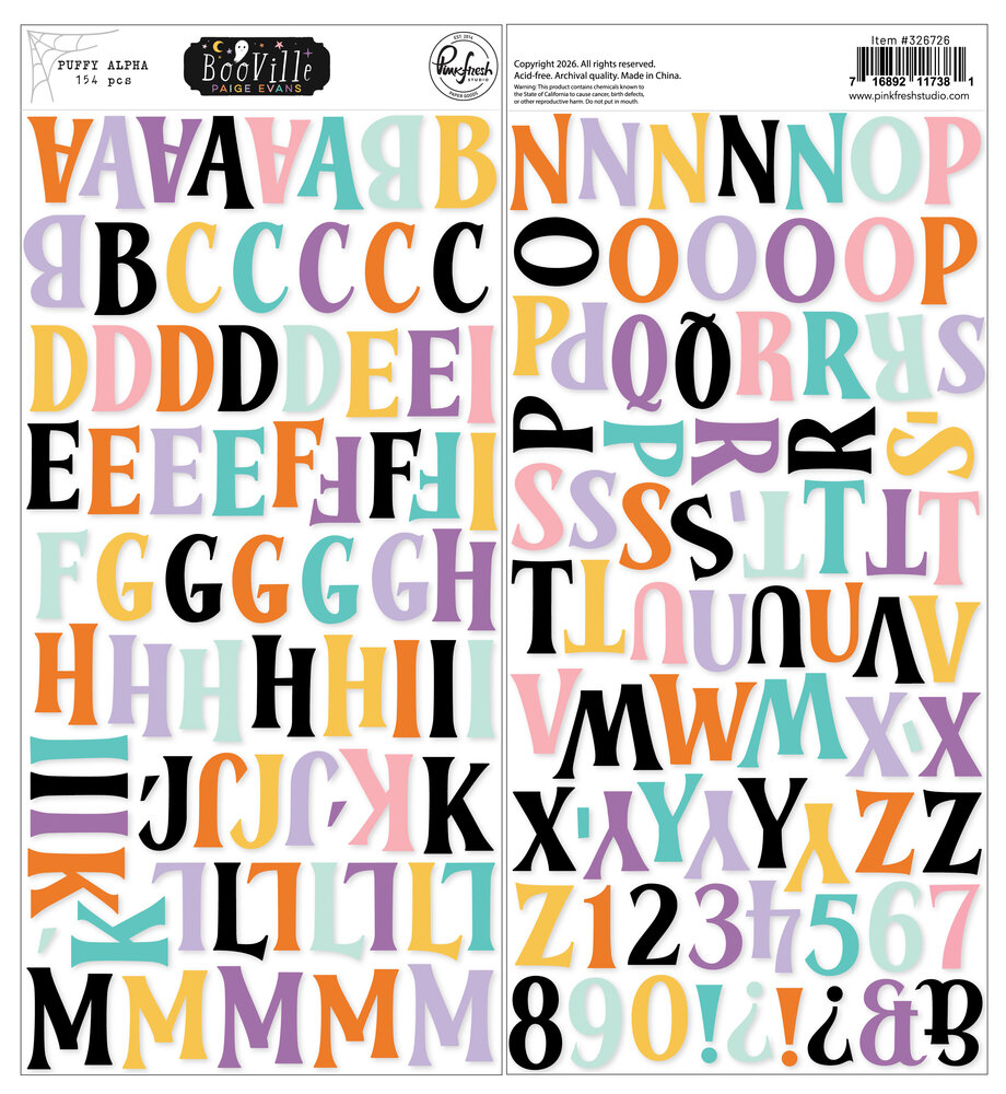 Pinkfresh Studio BooVille Puffy Alpha Stickers by Paige Evans (326726) Pinkfresh Studio BooVille Puffy Alpha Stickers by Paige Evans (326726)