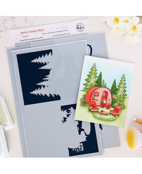 Pinkfresh Studio Quiet Moments Stencil Retro Camp Days by Inna Moreva (329526)