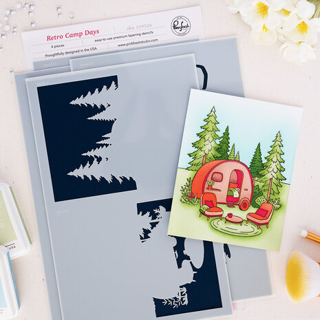 Pinkfresh Studio Quiet Moments Stencil Retro Camp Days by Inna Moreva (329526) Pinkfresh Studio Quiet Moments Stencil Retro Camp Days by Inna Moreva (329526)