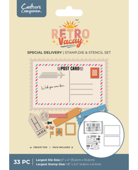 Crafter's Companion Retro Vacay Stamp, Die & Stencil Set Special Delivery (CC-RV-STD-STEN-SPDE)