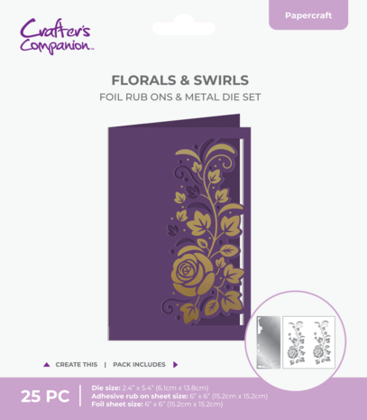 Crafter's Companion Cut in Edge Foil Rub Ons & Metal Die Florals & Swirls (CC-FOILTR6-MD-FLS)