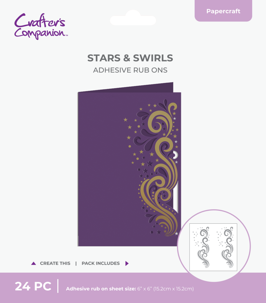 Crafter's Companion Cut in Edge Adhesive Rub Ons Stars & Swirls (CC-RUB6-SS)