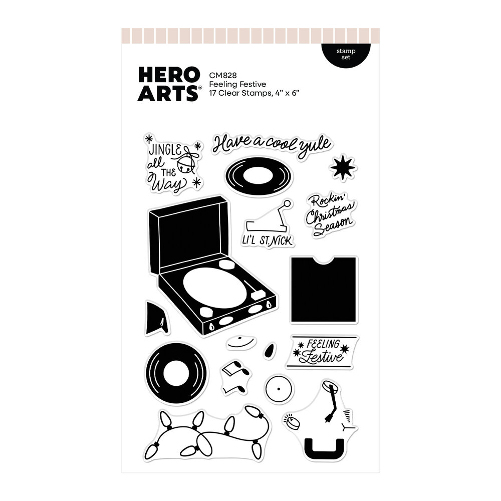 Hero Arts Vintage Vinyl Stamp Set Feeling Festive (CM828) Hero Arts Vintage Vinyl Stamp Set Feeling Festive (CM828)