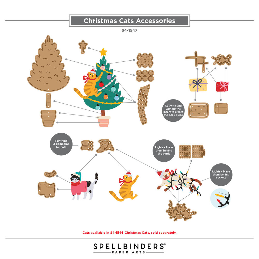 Spellbinders Yana's Christmas Cats Etched Dies Accessories by Yana Smakula (S4-1547)