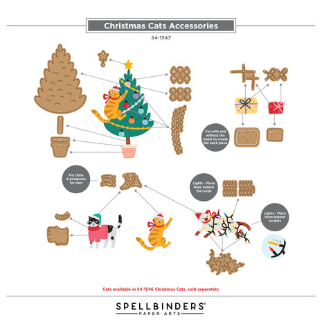 Spellbinders Yana's Christmas Cats Etched Dies Accessories by Yana Smakula (S4-1547)