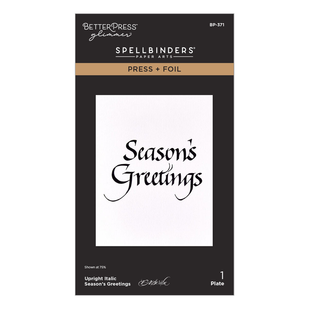 Spellbinders Upright Italic Holiday Sentiments Press + Foil Plate Season's Greetings by Paul Antonio (BP-371) Spellbinders Upright Italic Holiday Sentiments Press + Foil Plate Season's Greetings by Paul Antonio (BP-371)