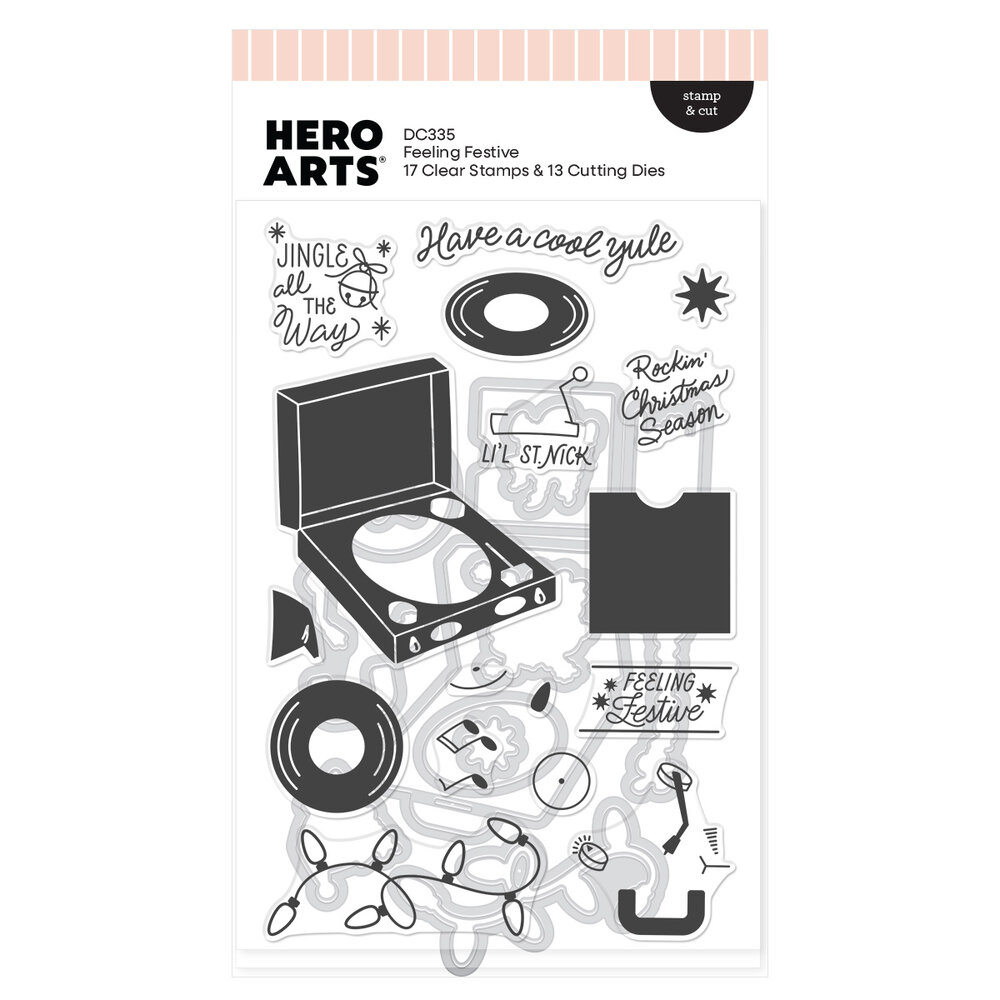 Hero Arts Vintage Vinyl Stamp & Cut Feeling Festive (DC335) Hero Arts Vintage Vinyl Stamp & Cut Feeling Festive (DC335)