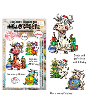 Aall and Create Festive Friends A6 Stamp Sets Moo-ry Christmas! by Autour De Mwa & Co (AALL-TP-1496)