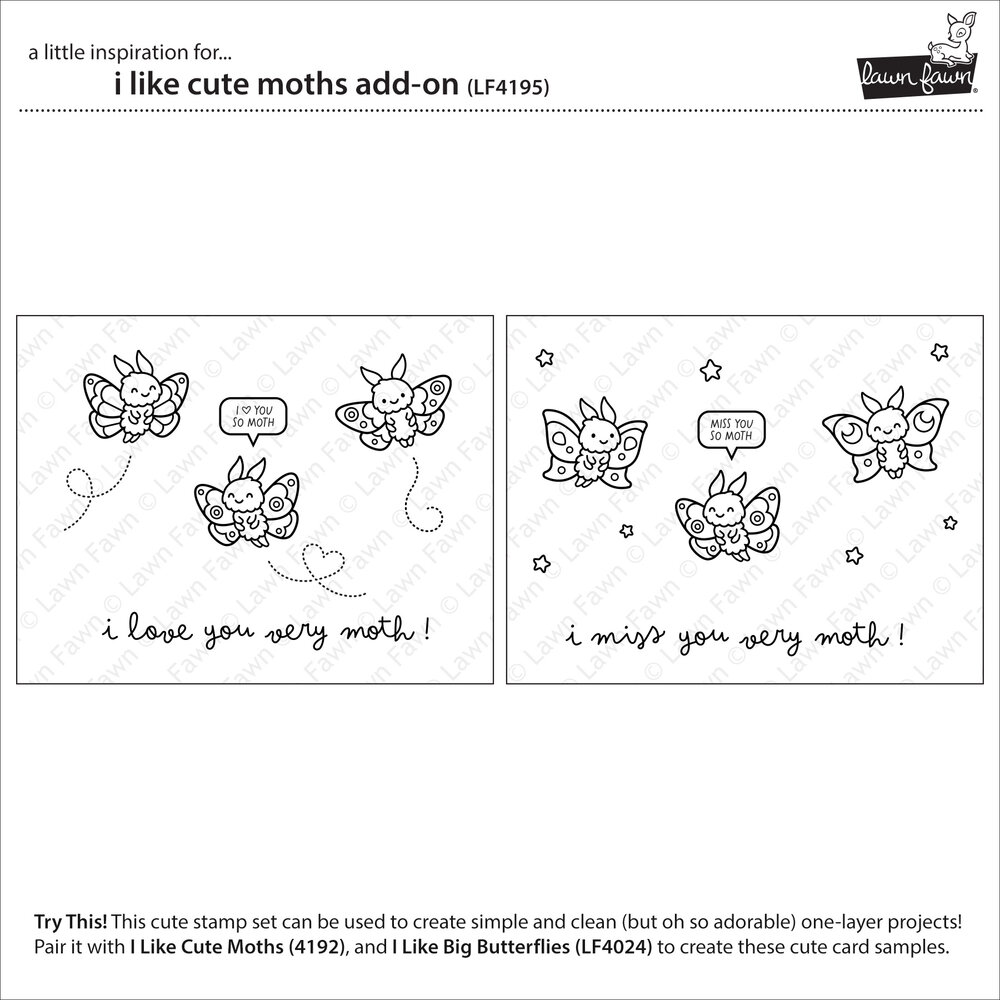 Lawn Fawn I Like Cute Moths Add-On Clear Stamps (LF4195) Lawn Fawn I Like Cute Moths Add-On Clear Stamps (LF4195)