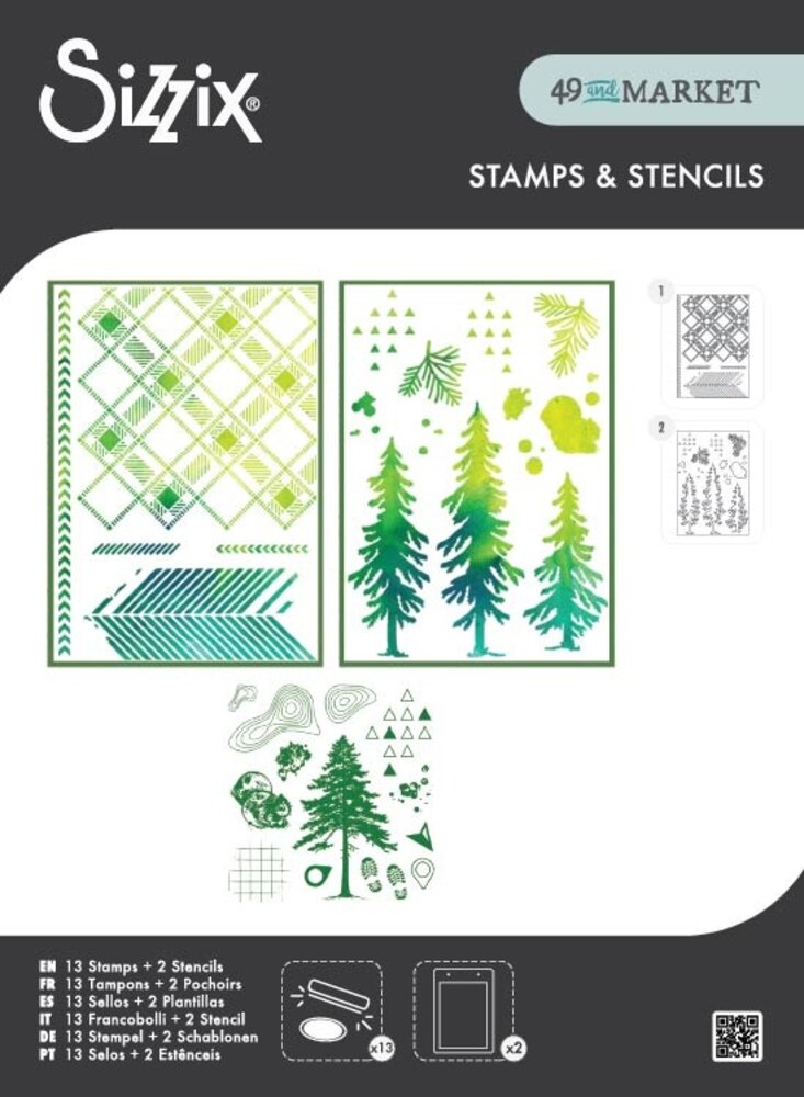 Sizzix Clear Stamps Set w/ Stencils Set Outdoor Essentials (13+1pcs) by 49 & Market (667185) Sizzix Clear Stamps Set w/ Stencils Set Outdoor Essentials (13+1pcs) by 49 & Market (667185)